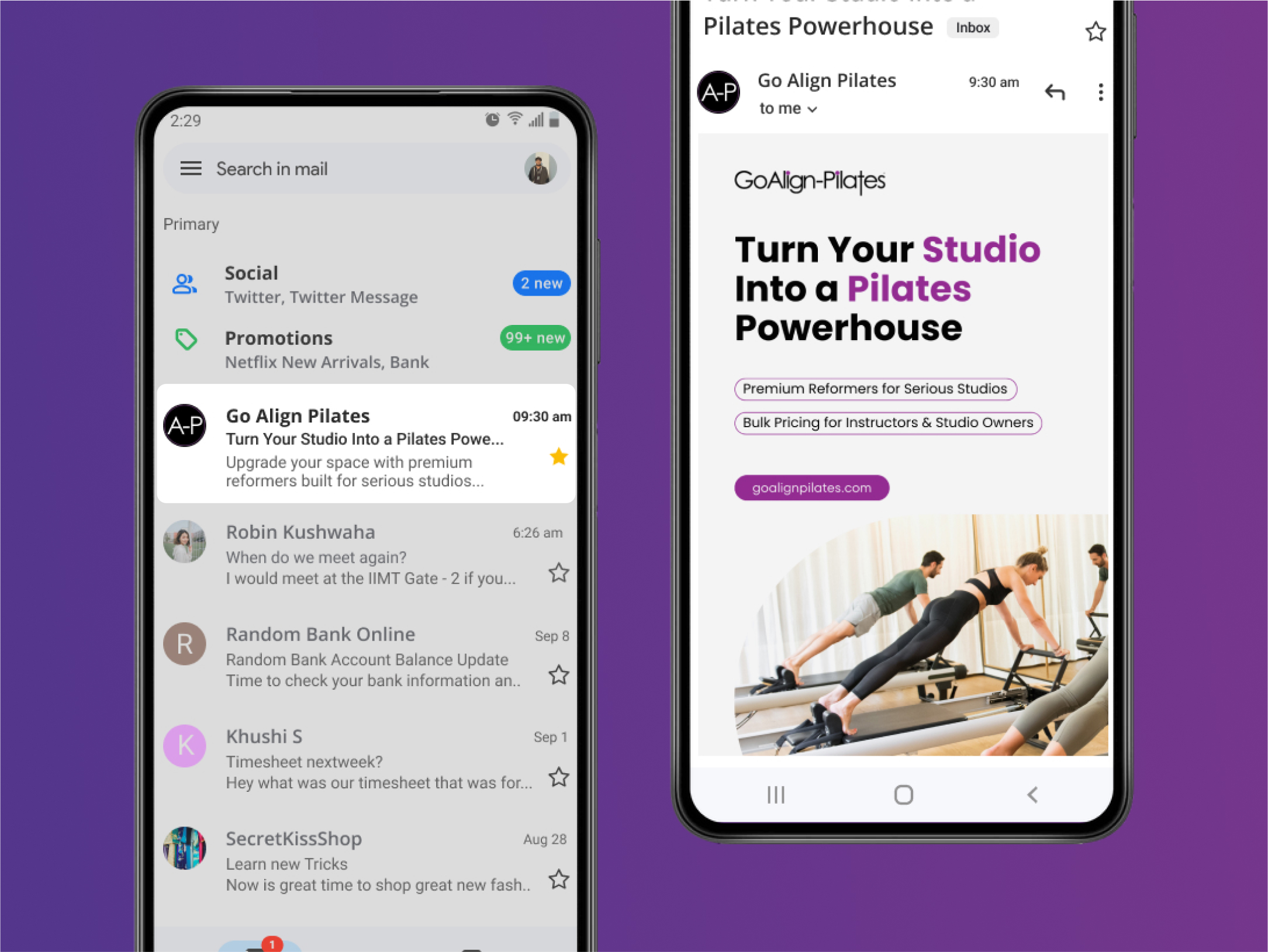 Align Pilates email marketing