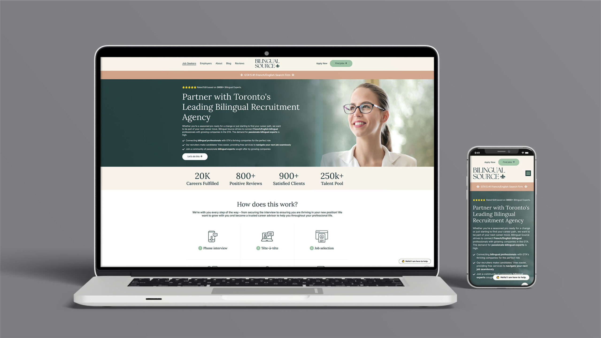 Bilingual Source recruitment website overview
